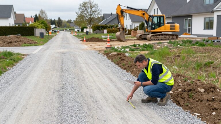 Chemin d'accès d'un chantier de maison avec voie d'accès sécurisée