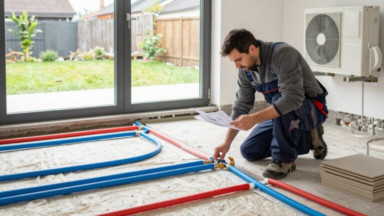 Système de plancher chauffant utilisant l'aérothermie pour le chauffage